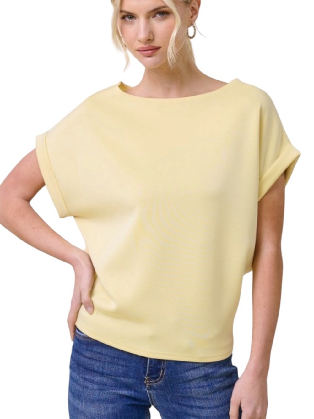 Women's Short Sleeve Boatneck Tee in Pale Yellow